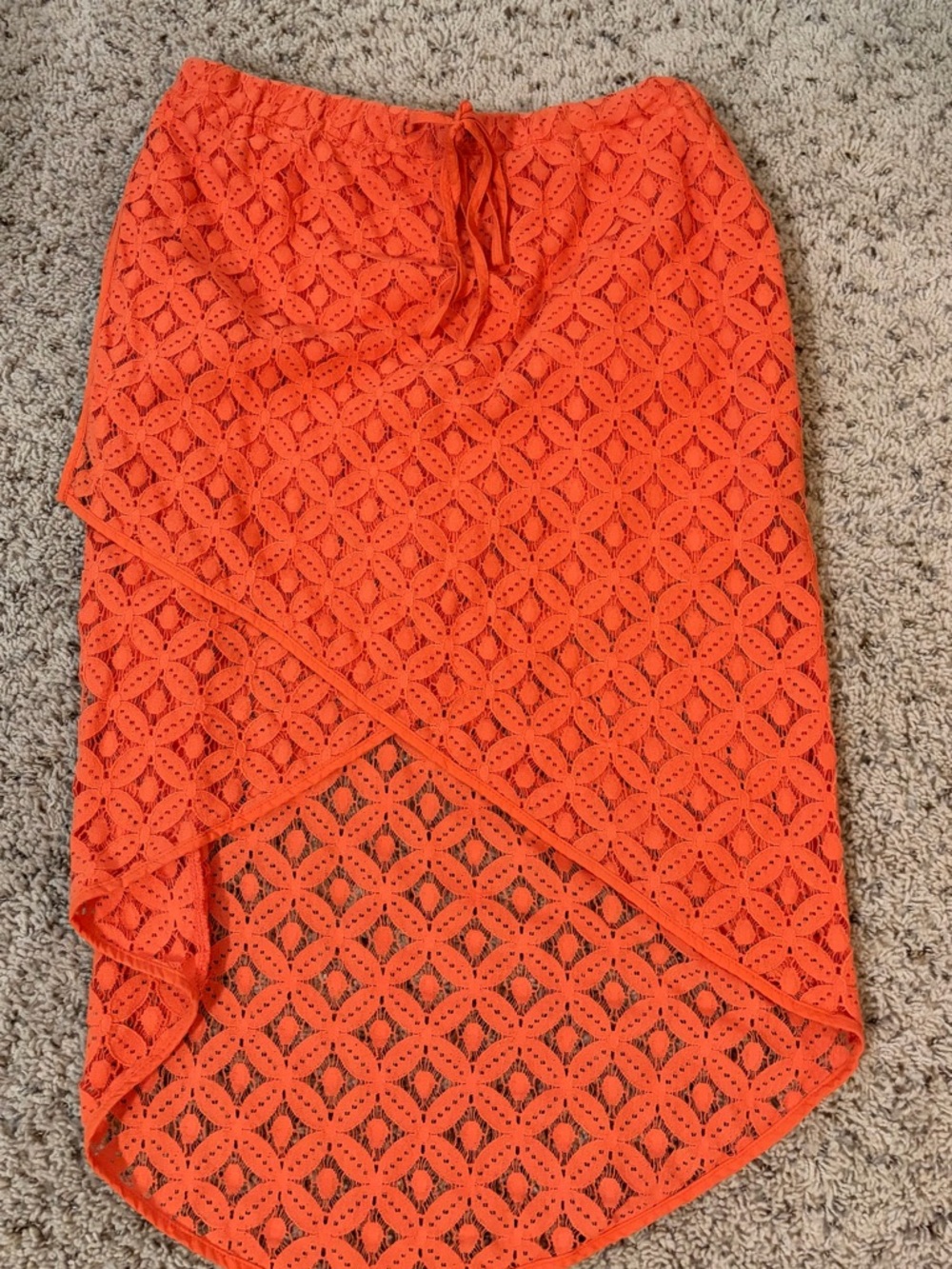 Orange Crochet Overlay Skirt with Drawstring Waist